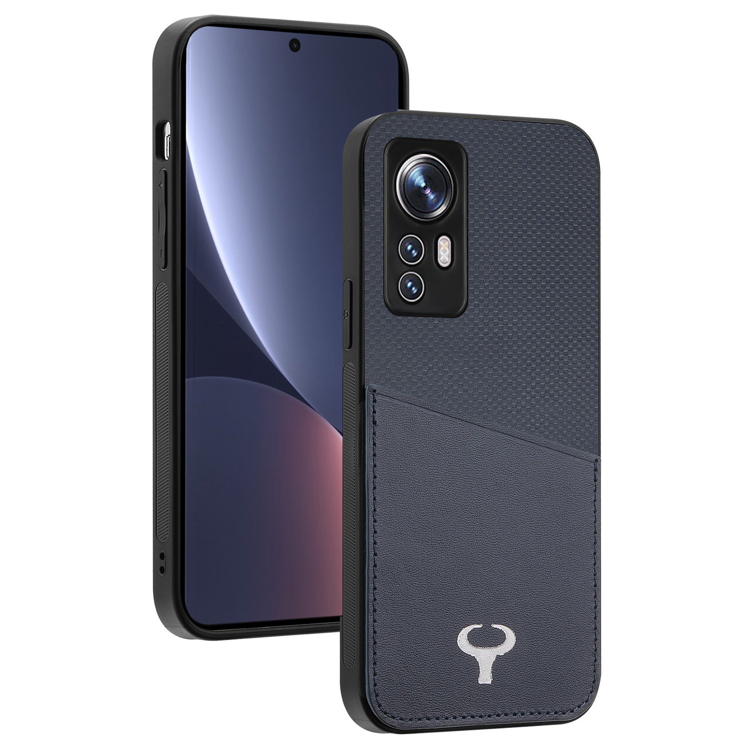 

Telefonkoffer Für Xiaomi 12 5g / 12x 5g / 12s 5G, TPU + PC Kratzfeste Telefonabdeckung Mit Kartonflätiger Leder Mit Kartenschlitz - Navy Blau, Xiaomi 12 5G