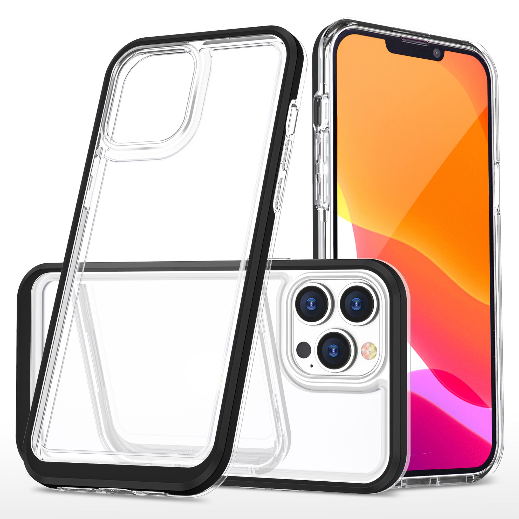 

Для Iphone 14 Pro Max 6,7 Дюйма TPU + PC Рама Clear PC Back Case Anti-drop Mobile Phope - Черный, iPhone 14 Pro Max