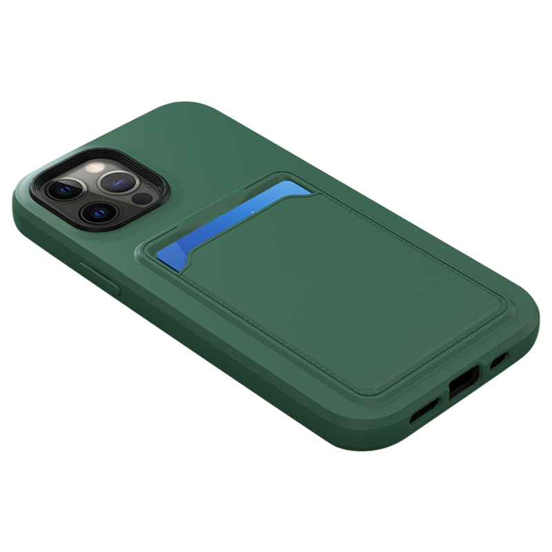 

For iPhone 14 Pro Max 6.7 inch Dual Color Card Holder Function Back Cover Hard PC Frame + Back Soft TPU Cell Phone Case - Midnight Green, iPhone 14 Pro Max