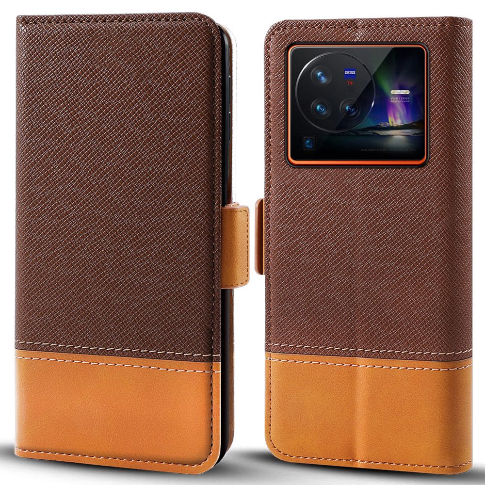 

Für Vivo X80 Pro 5G Drop-sof-pu-leder-brieftaschenabdeckung Farbspleißen Magnetverschlussstand Telefonhülle - Braun, vivo X80 Pro 5G