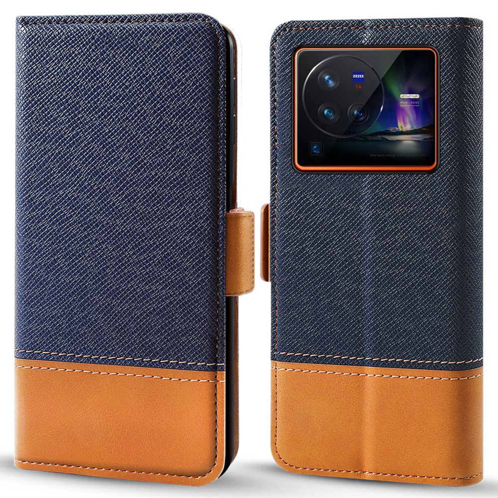

Für Vivo X80 Pro 5G Drop-sof-pu-leder-brieftaschenabdeckung Farbspleißen Magnetverschlussstand Telefonhülle - Blau, vivo X80 Pro 5G