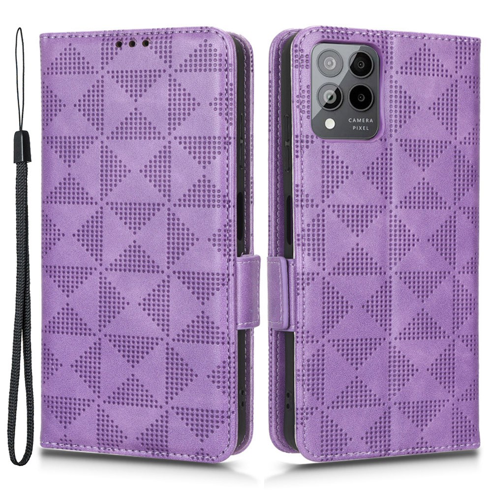 

Drop-proof-telefonhülle Für T-Mobile Revvl 6 Pro 5G, Dreieck Muster Eingeprägter Brieftaschenstand PU Leder-telefonabdeckung Mit Riemen - Violett, T-Mobile Revvl 6 Pro 5G