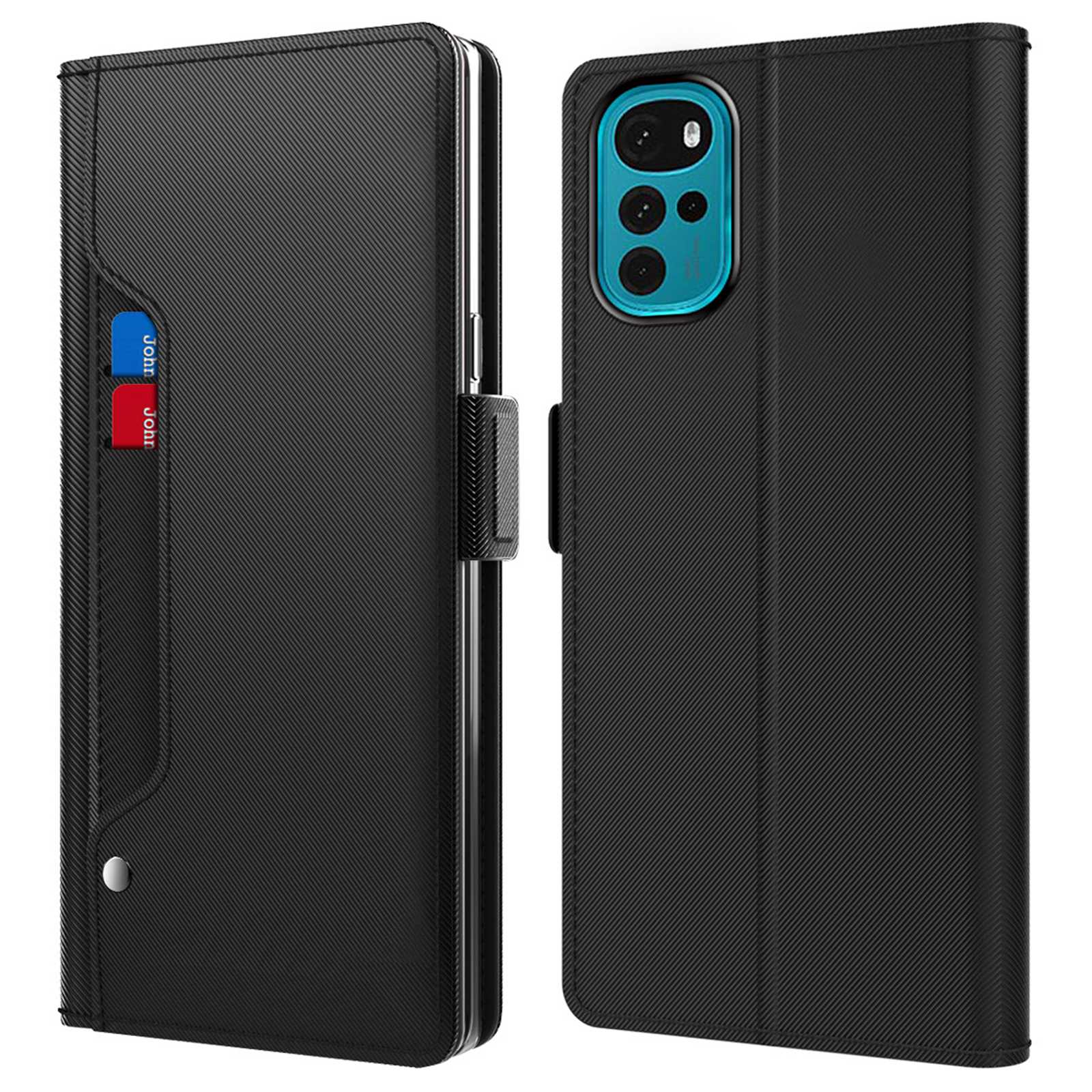 

Für Motorola Moto G22 PU Leder+tpu Stand Card Halter Mobile Hülle Magnetschale Mit Make -up -spiegel - Schwarz, Motorola Moto G22