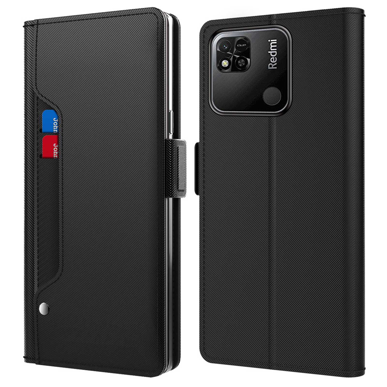 

Für Xiaomi Redmi 9c / 9c NFC / 10A Stand Makeup Mirror Design Anti-drop Magnetic PU Leder+tpu Schutzhülle Mit Kartenhalter - Schwarz, Xiaomi Redmi 10A