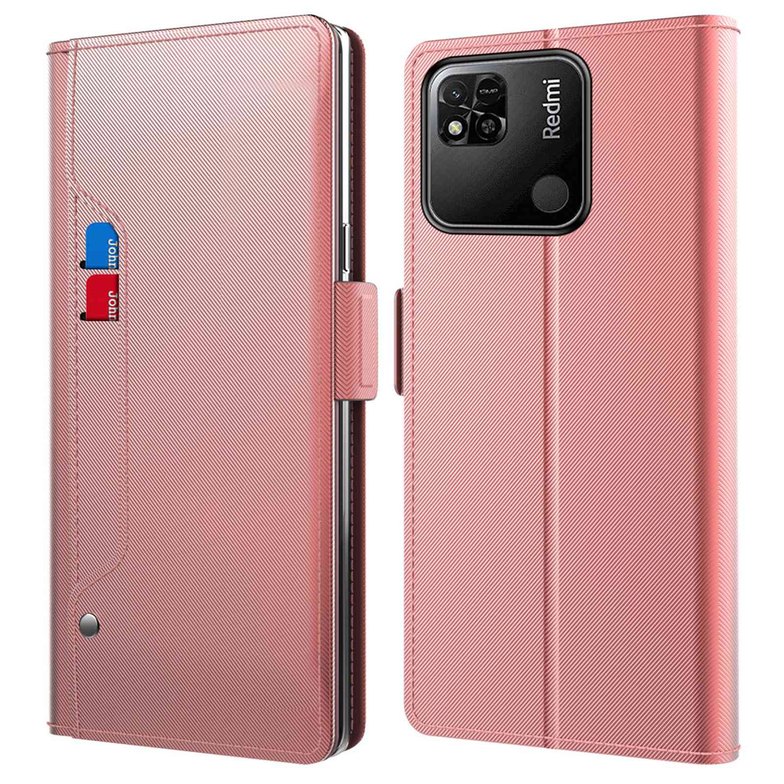 

Für Xiaomi Redmi 9c / 9c NFC / 10A Stand Makeup Mirror Design Anti-drop Magnetic PU Leder+tpu Schutzhülle Mit Kartenhalter - Roségold, Xiaomi Redmi 10A