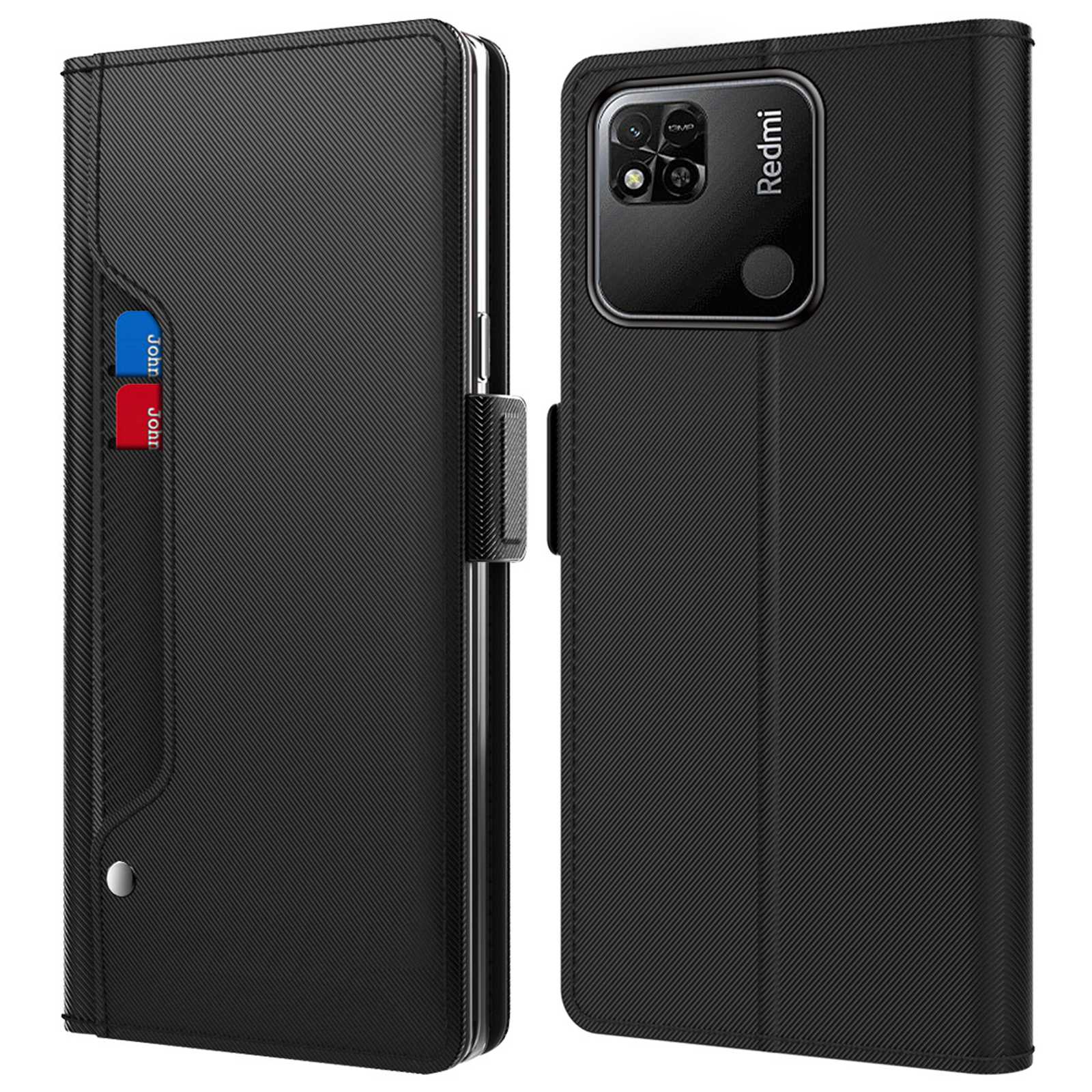 

Für Xiaomi Redmi 10C 4G PU Leder Stand Card Halter Phone Hülle Drop-proof Magnetic Protector Mit Make-up-spiegel - Schwarz, Xiaomi Redmi 10C 4G