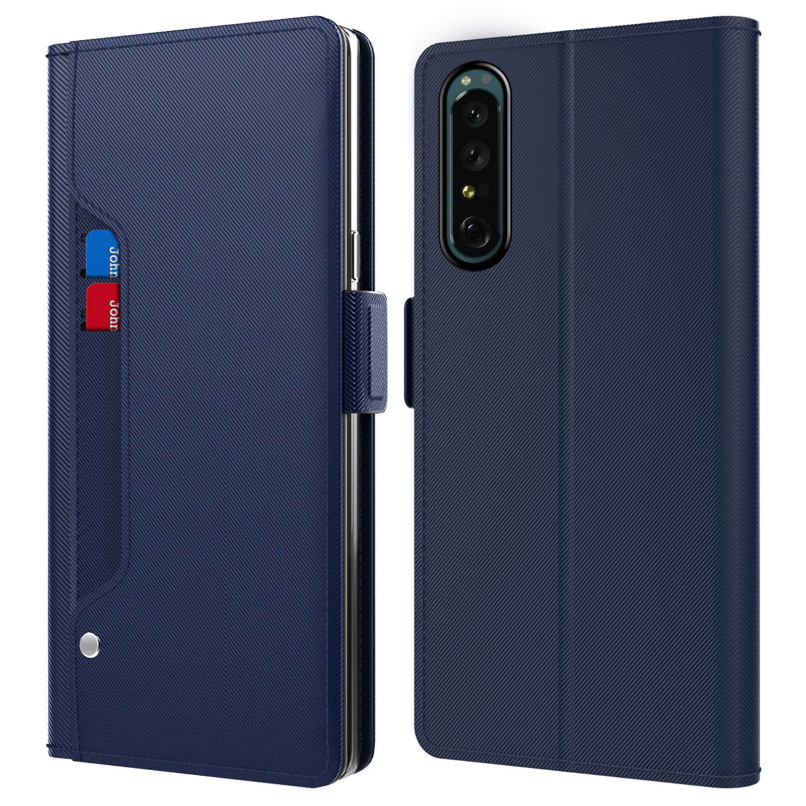 

Für Sony Xperia 1 II Standkarte Halter Folio Flip Phone Case Anti-fall-pu-leder+tpu Magnetische Abdeckung Mit Make-up-spiegel - Blau, Xperia 1 II