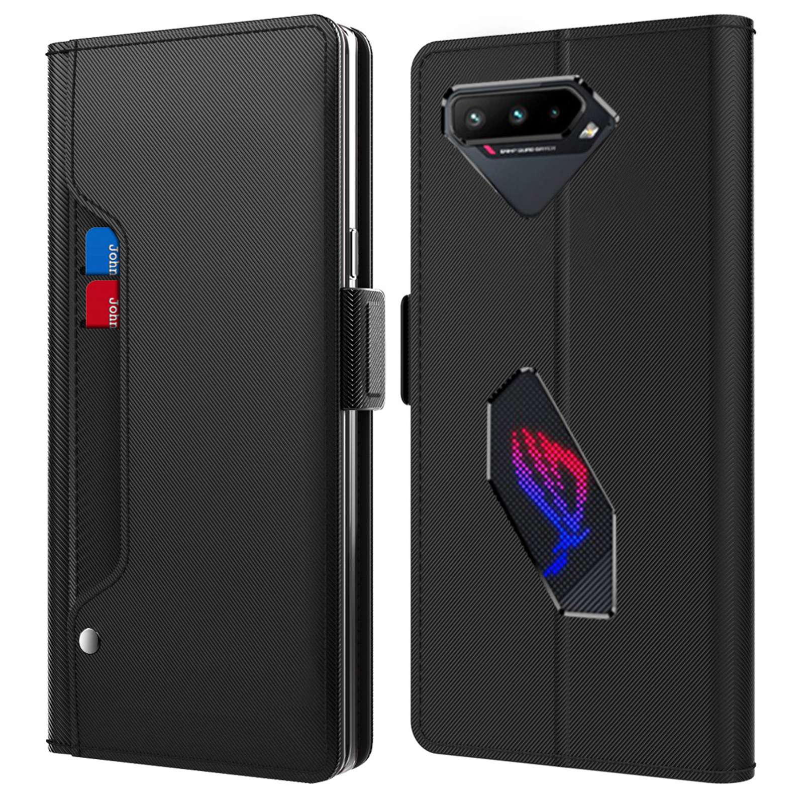 

Für Asus Rog Phone 5 Mirror -funktion Magnetische Schließung PU Leder Phone Hülle Folio Flip Stand Card Holding Cover - Schwarz, Asus ROG Phone 5