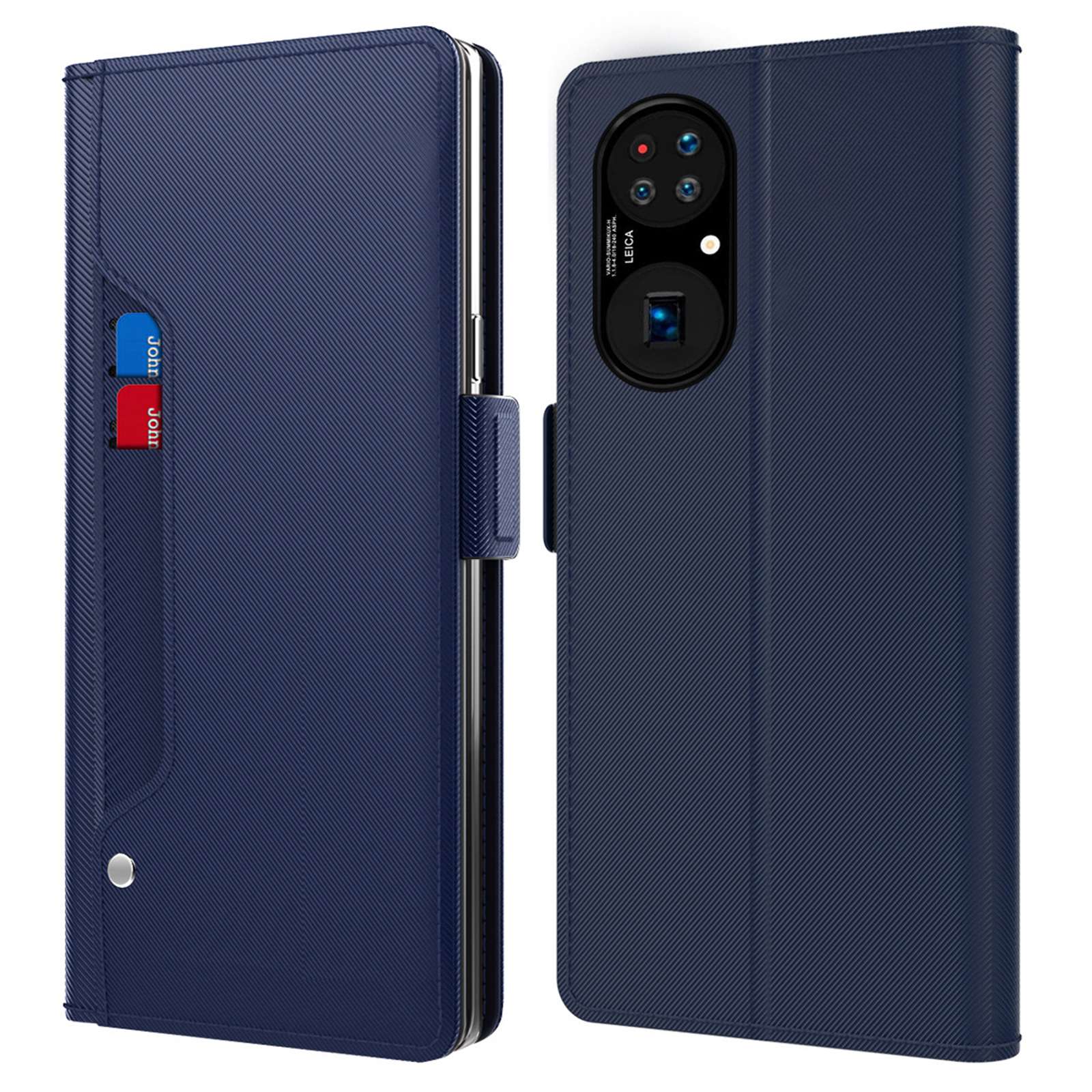 

Make -up -spiegel Lederstand Hülle Für Huawei P50 4G, Magnetverschluss PU Lederkartenhalter Telefonabdeckung - Blau, Huawei P50 4G