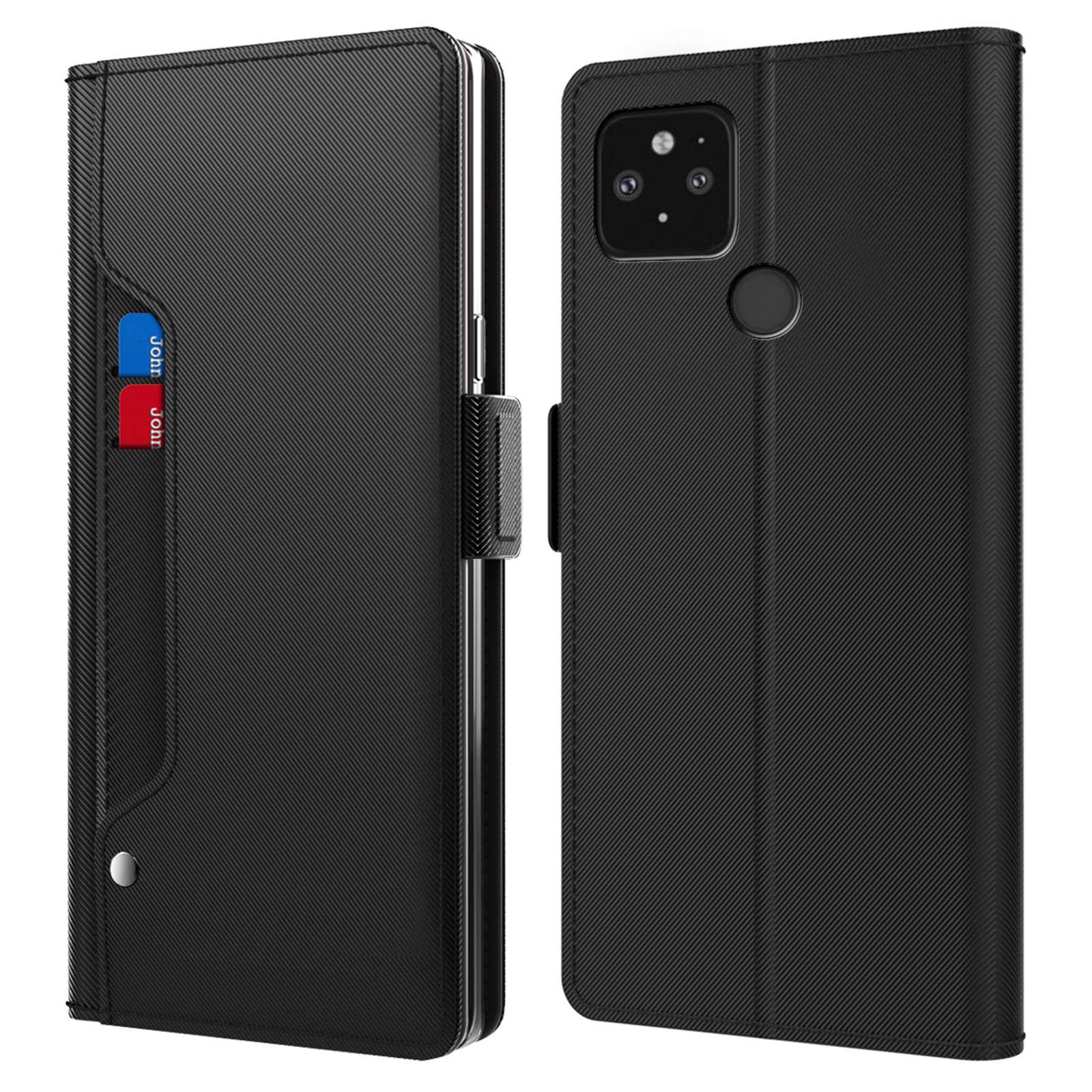 

Spiegelfunktion Folio Flip Phone Hülle Für Google Pixel 5, PU Leder Einstellbare Standkartenhalterabdeckung - Schwarz, Google Pixel 5