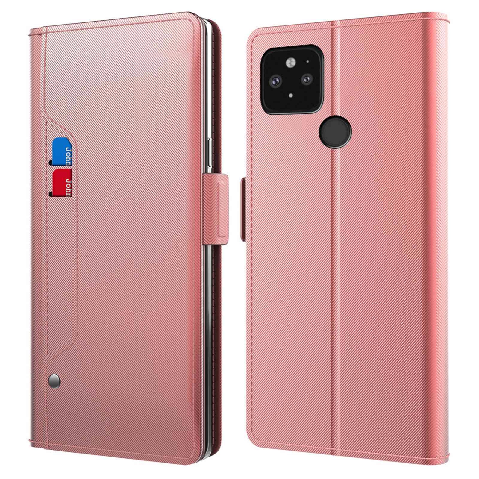 

Spiegelfunktion Folio Flip Phone Hülle Für Google Pixel 5, PU Leder Einstellbare Standkartenhalterabdeckung - Roségold, Google Pixel 5