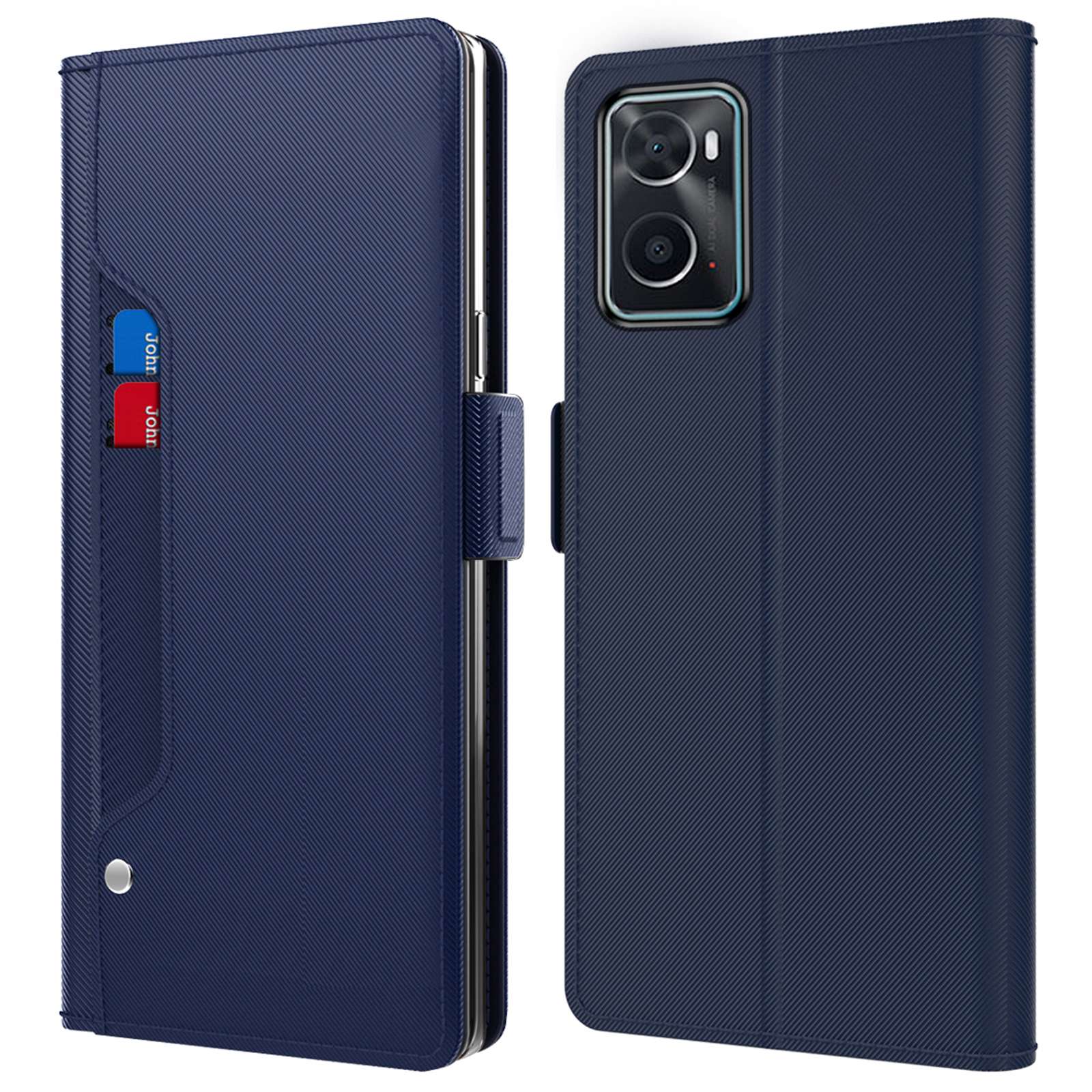 

PU Leder Make -up Mirror Phone Hülle Für Oppo A76, Kartenhalter Faltbare Ständer Magnetverschlussabdeckung - Blau, Oppo A76