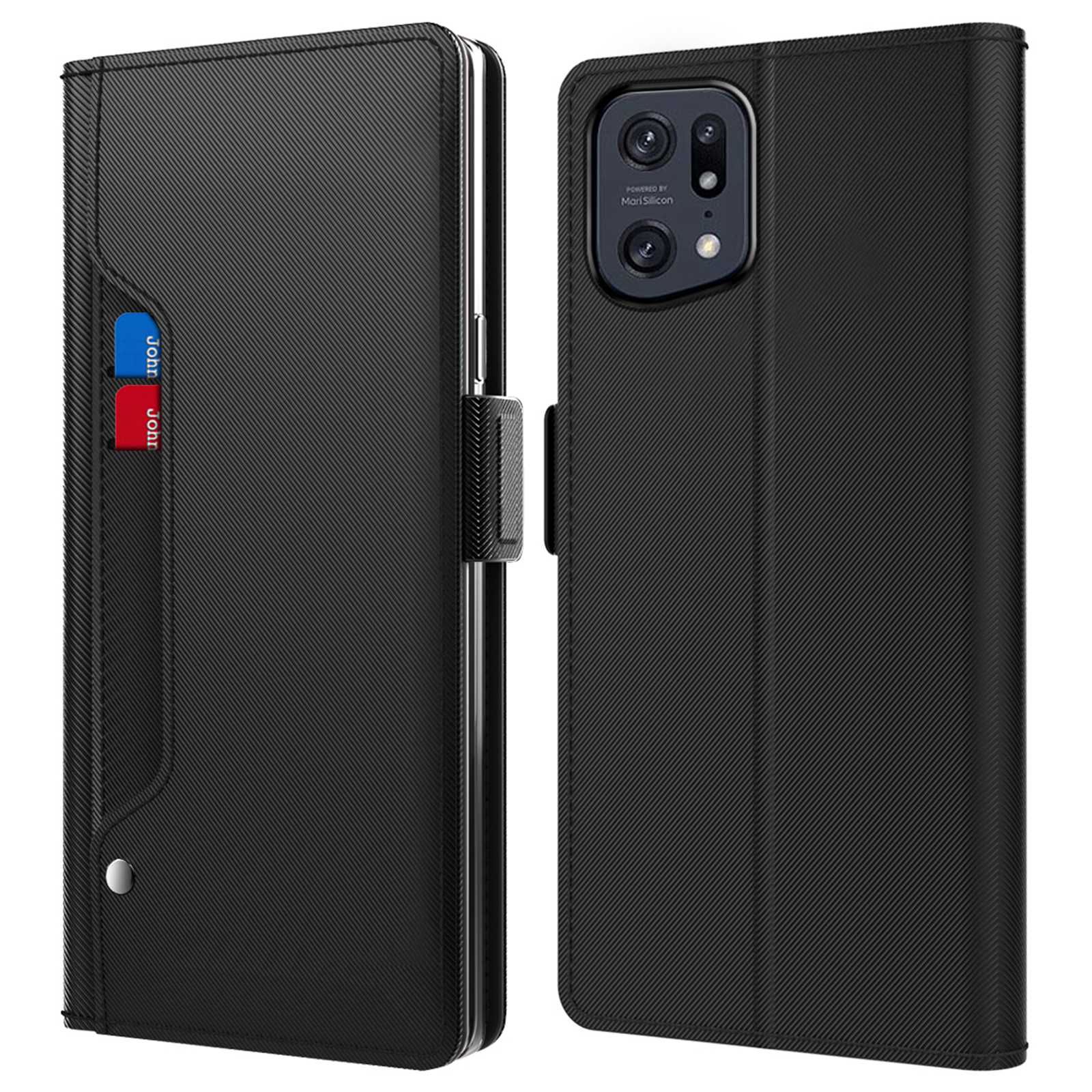 

Mirror-funktionsstand Hülle Für Oppo Find X5 Pro 5G, PU Leder-karten-slots Magnetische Schließung Anti-kratzer-telefonabdeckung - Schwarz, Oppo Find X5 Pro