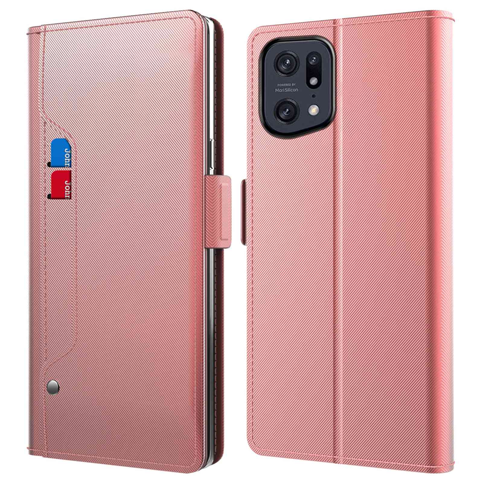 

Mirror-funktionsstand Hülle Für Oppo Find X5 Pro 5G, PU Leder-karten-slots Magnetische Schließung Anti-kratzer-telefonabdeckung - Roségold, Oppo Find X5 Pro