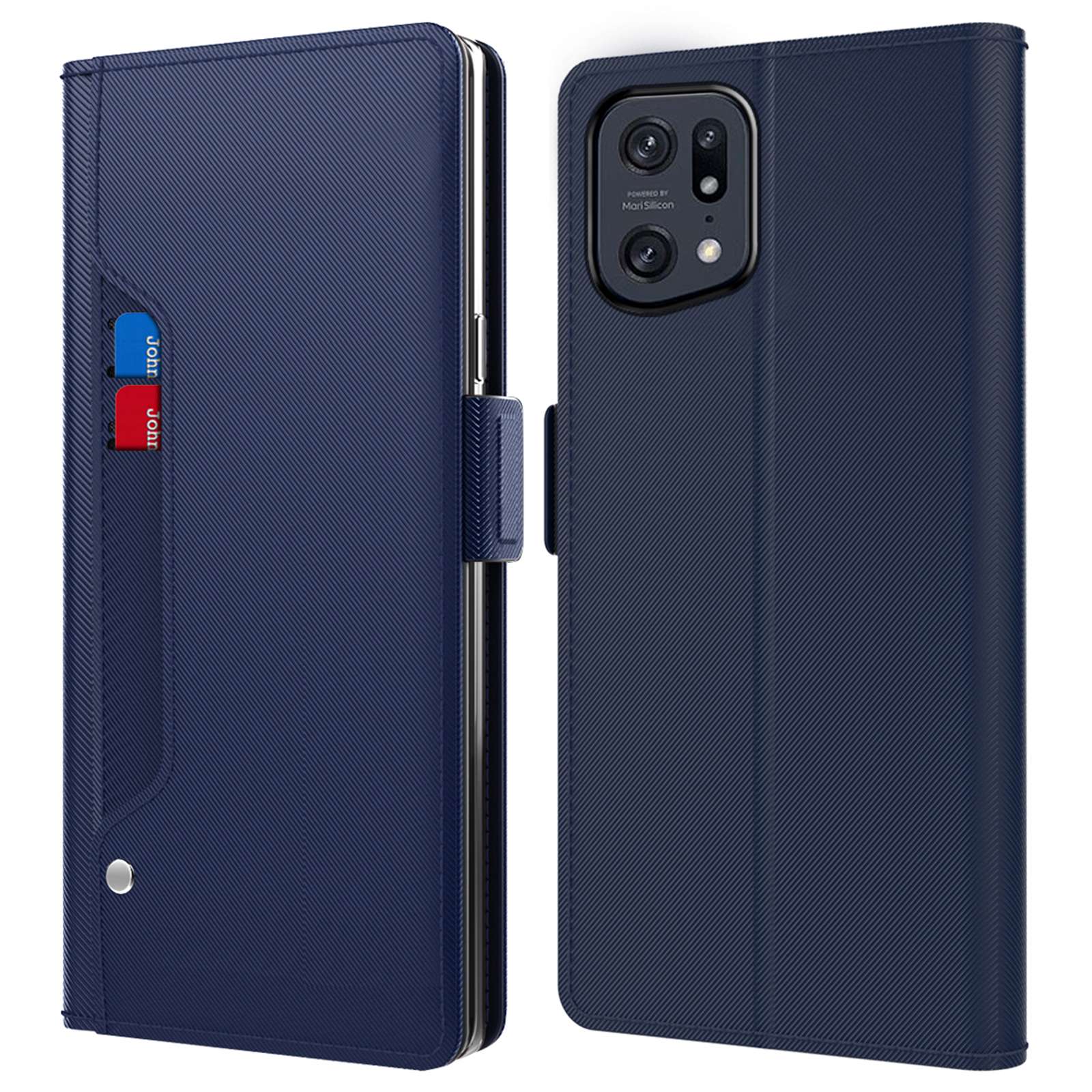 

Mirror-funktionsstand Hülle Für Oppo Find X5 Pro 5G, PU Leder-karten-slots Magnetische Schließung Anti-kratzer-telefonabdeckung - Blau, Oppo Find X5 Pro