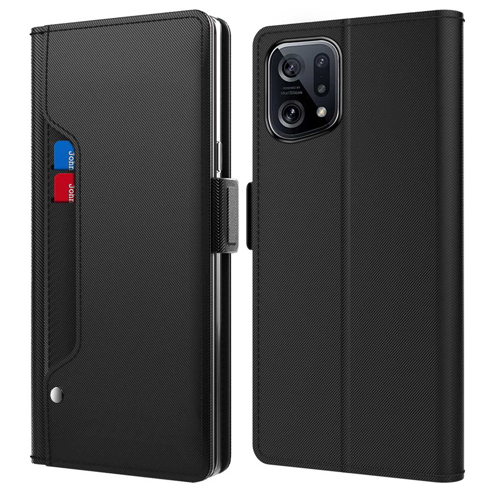 

Standkartenhalter Ledertasche Für Oppo Find X5, Dual Magnetic Clasp -telefonabdeckung Mit Make -up -spiegelfunktion - Schwarz, Oppo Find X5