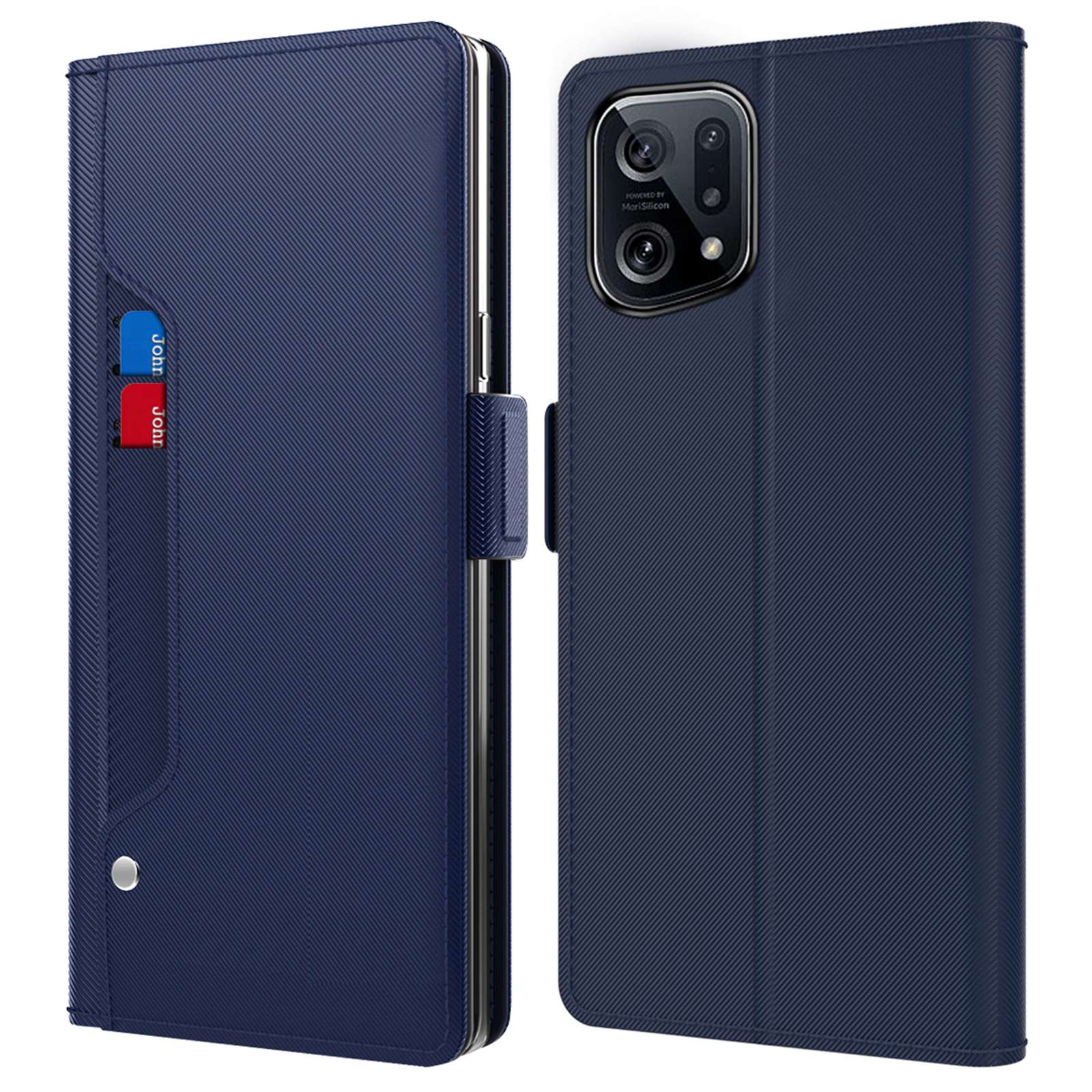 

Standkartenhalter Ledertasche Für Oppo Find X5, Dual Magnetic Clasp -telefonabdeckung Mit Make -up -spiegelfunktion - Blau, Oppo Find X5