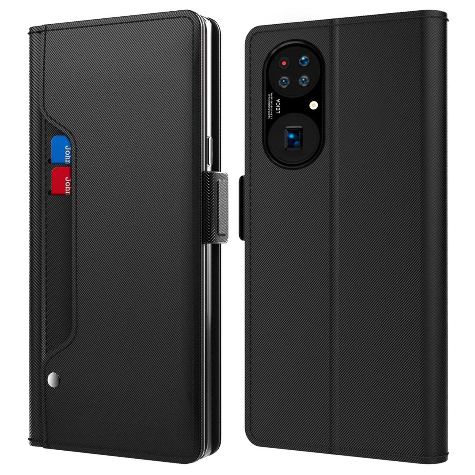 

PU Lederspiegel Hülle Für Huawei P50 Pro 4G, Kartenhalter Anti-scratch-ständer Folio Flip Telefonabdeckung - Schwarz, Huawei P50 Pro 4G