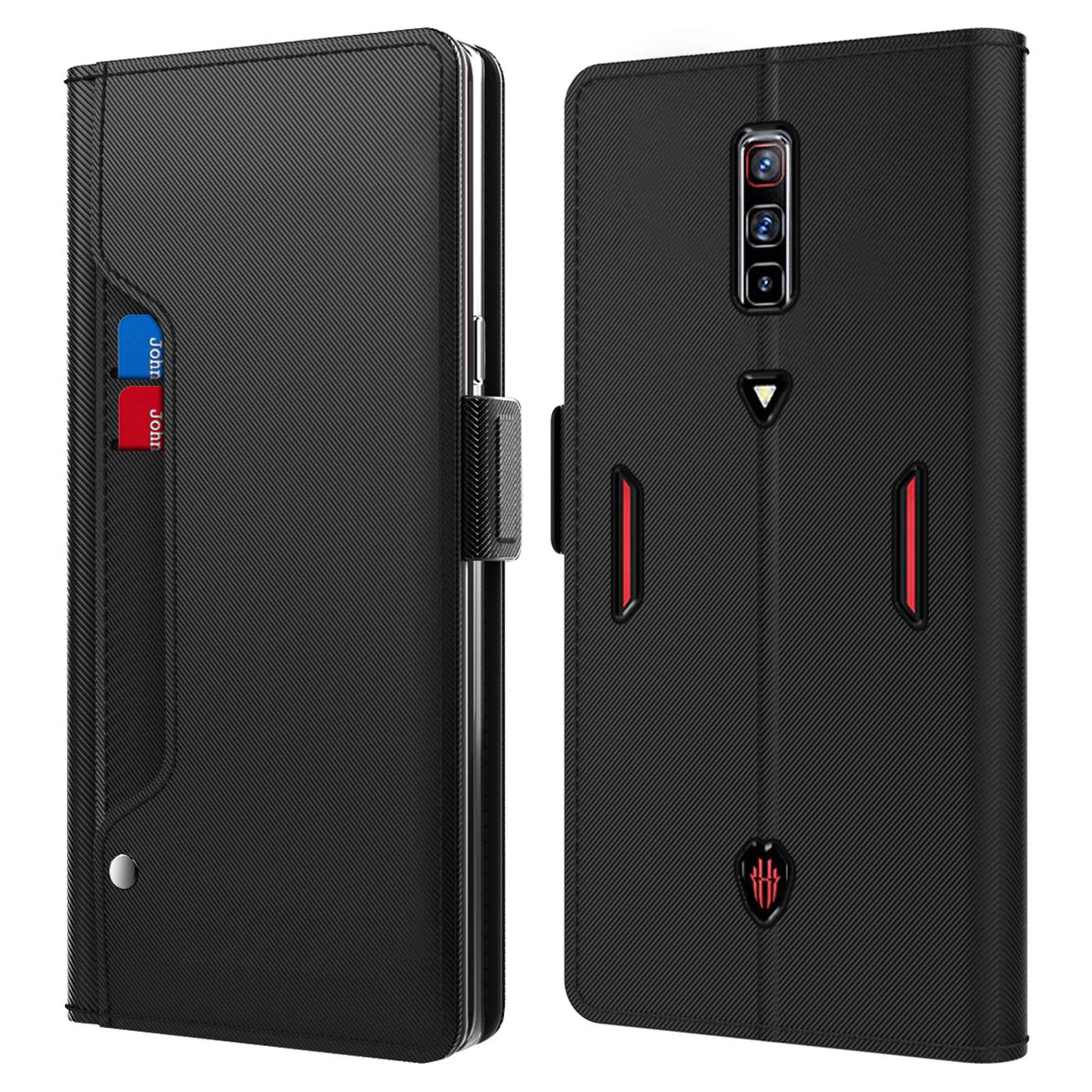 

Make -up -spiegelkoffer Für Zte Nubia Red Magic 6, PU Leder Dual Magnetic Clasp Phone Stand Cover Mit Kartenhalter - Schwarz, ZTE nubia Red Magic 6