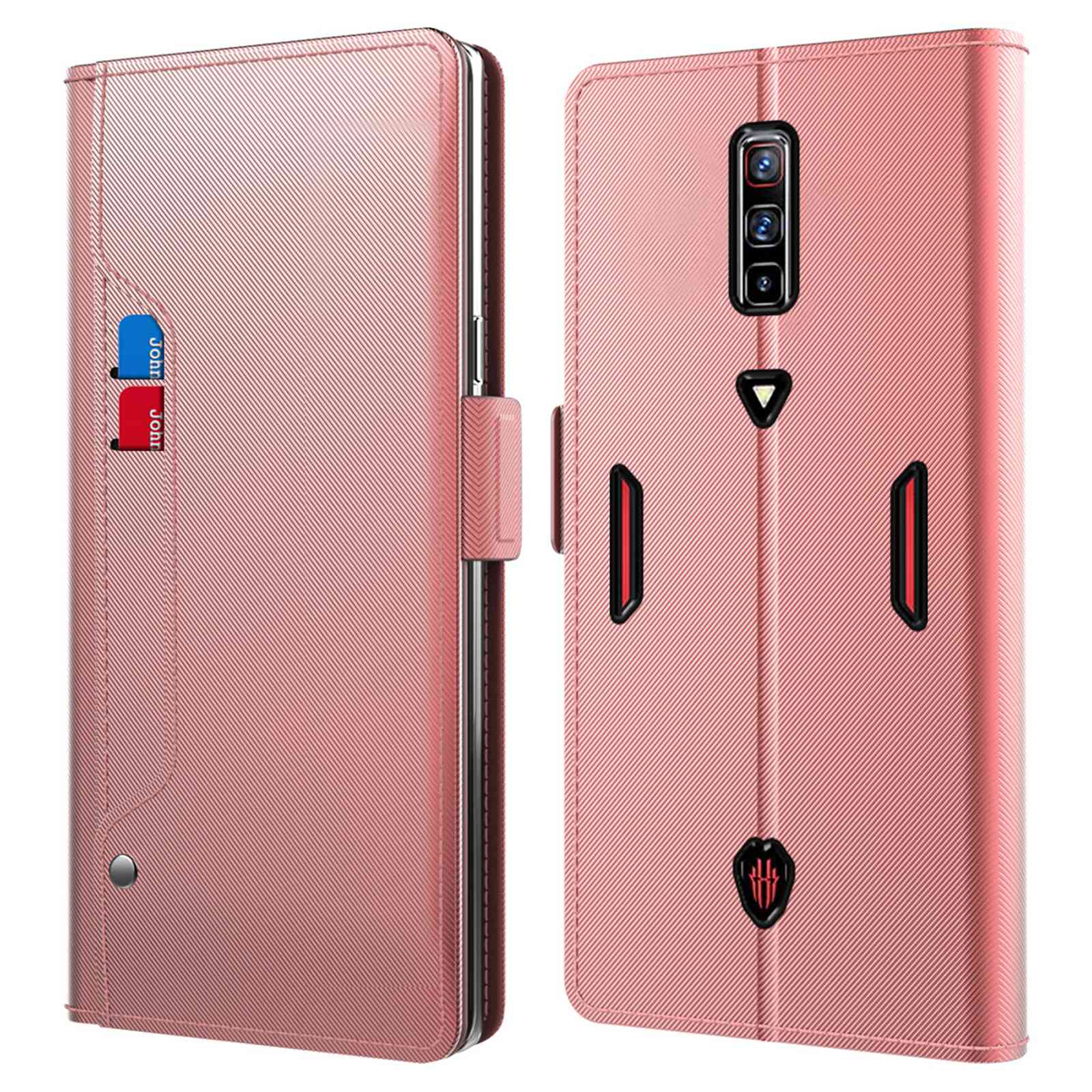 

Make -up -spiegelkoffer Für Zte Nubia Red Magic 6, PU Leder Dual Magnetic Clasp Phone Stand Cover Mit Kartenhalter - Roségold, ZTE nubia Red Magic 6