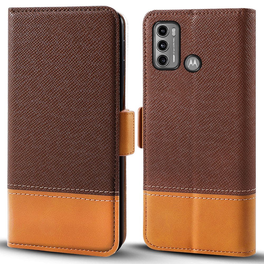 

PU Lederstand Hülle Für Motorola Moto G60, Farbspleißen Folio Flip Full Protection Telefon Brieftasche Abdeckung - Braun, Motorola Moto G60