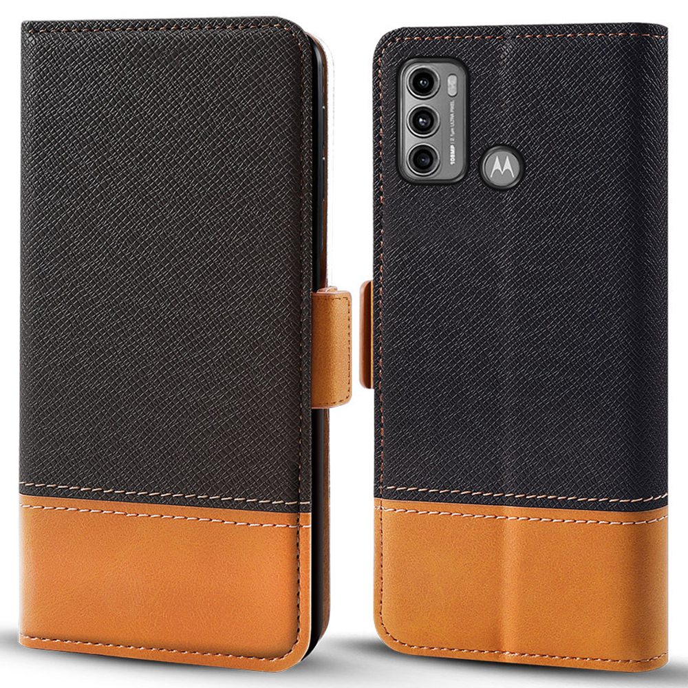 

PU Lederstand Hülle Für Motorola Moto G60, Farbspleißen Folio Flip Full Protection Telefon Brieftasche Abdeckung - Schwarz, Motorola Moto G60