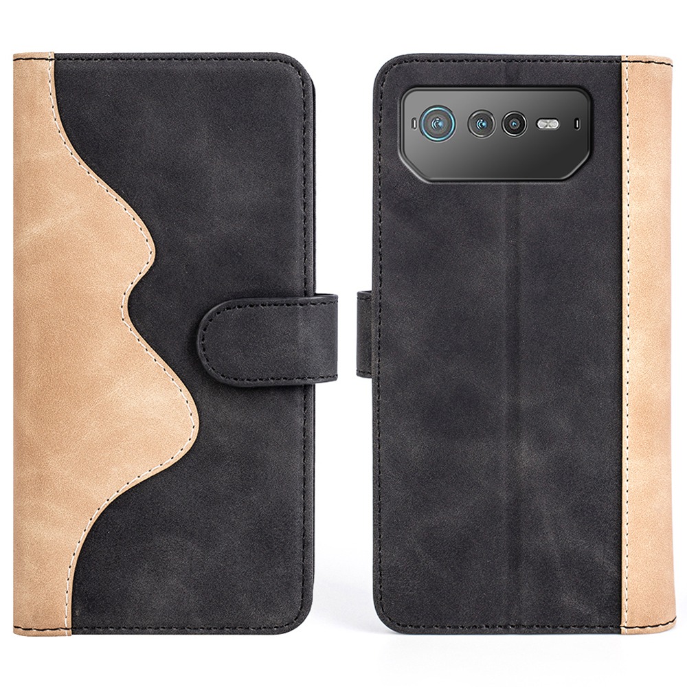 

Für Asus Rog Phone 6 5g Farbspleißen PU Lederstand Hülle Magnetische Verschluss Brieftasche Telefonabdeckung - Schwarz, Asus ROG Phone 6 5G