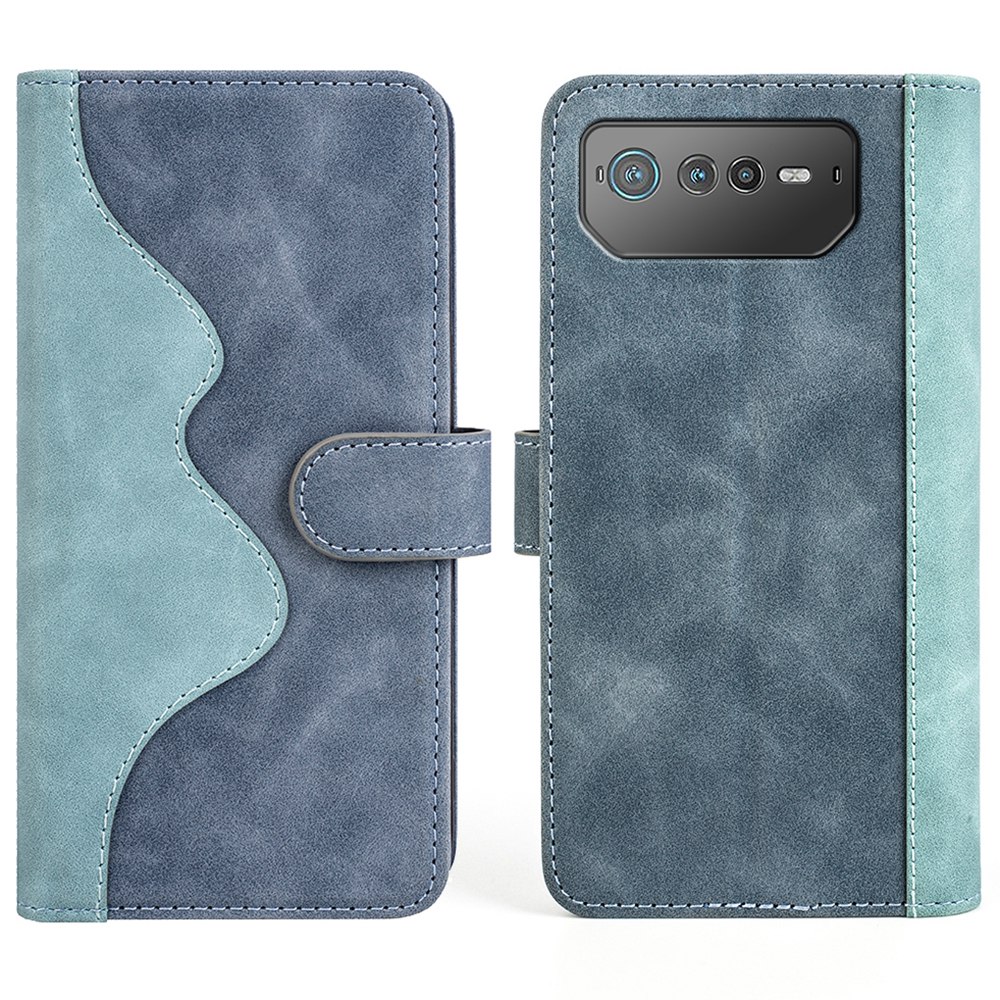 

Für Asus Rog Phone 6 5g Farbspleißen PU Lederstand Hülle Magnetische Verschluss Brieftasche Telefonabdeckung - Blau, Asus ROG Phone 6 5G