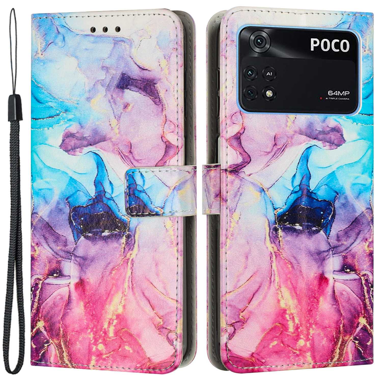 

Für Xiaomi Poco M4 Pro 4G TPU+PU Leder Marmor Muster Druckwange - Rosa / Violett, Xiaomi Poco M4 Pro 4G
