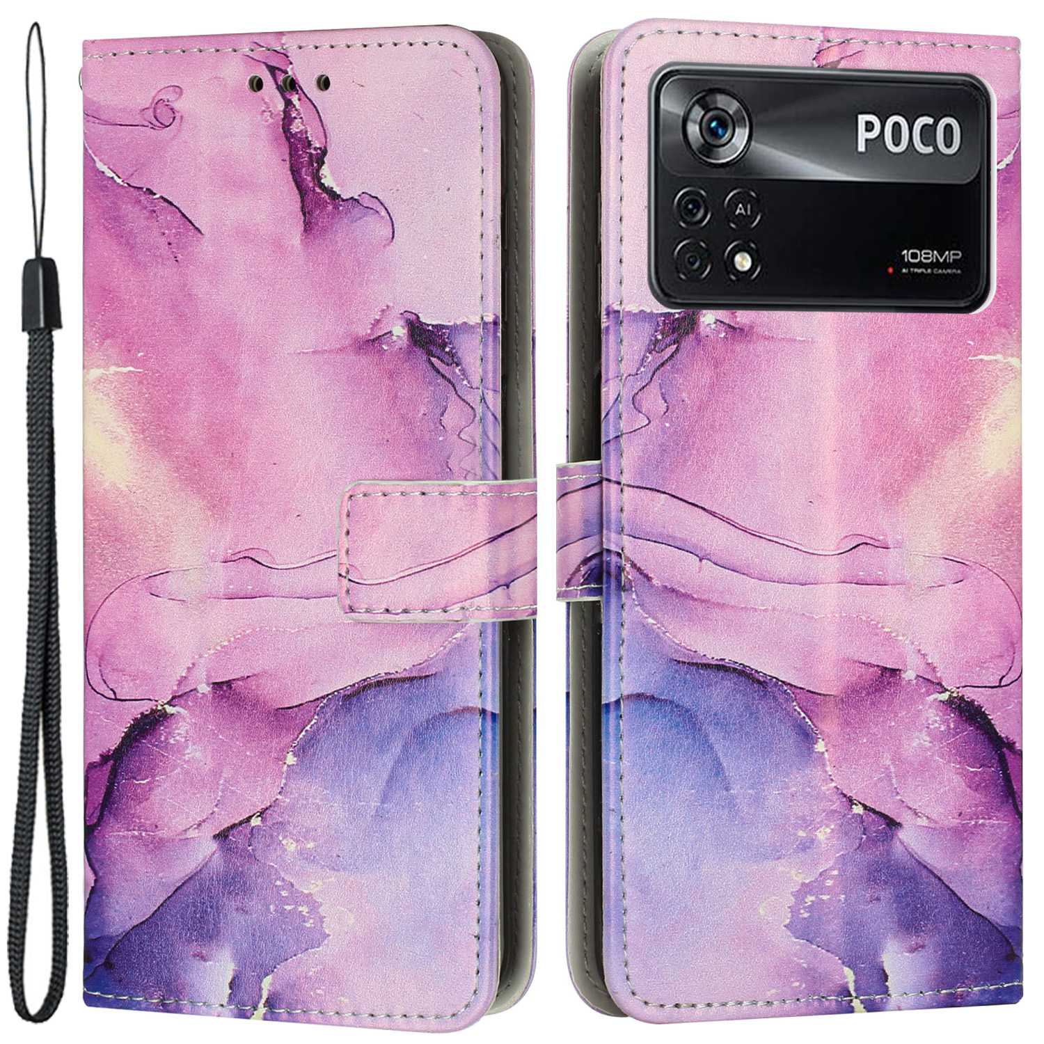

Für Xiaomi Poco X4 Pro 5G TPU+PU Leder Anti-kratzer-marmormuster-druckschutz-telefonhülle Wallet Wezing Deckung - Violett, Xiaomi Poco X4 Pro 5G