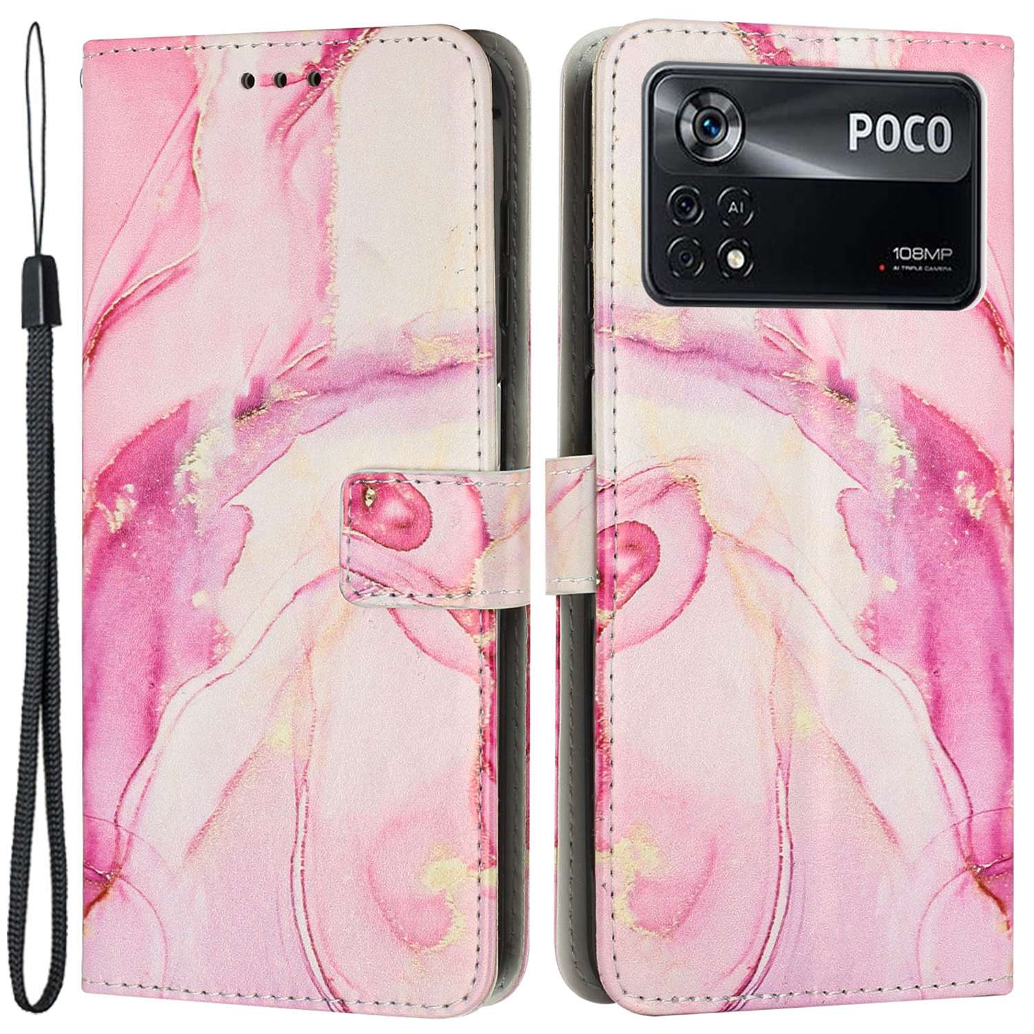 

Für Xiaomi Poco X4 Pro 5G TPU+PU Leder Anti-kratzer-marmormuster-druckschutz-telefonhülle Wallet Wezing Deckung - Roségold, Xiaomi Poco X4 Pro 5G