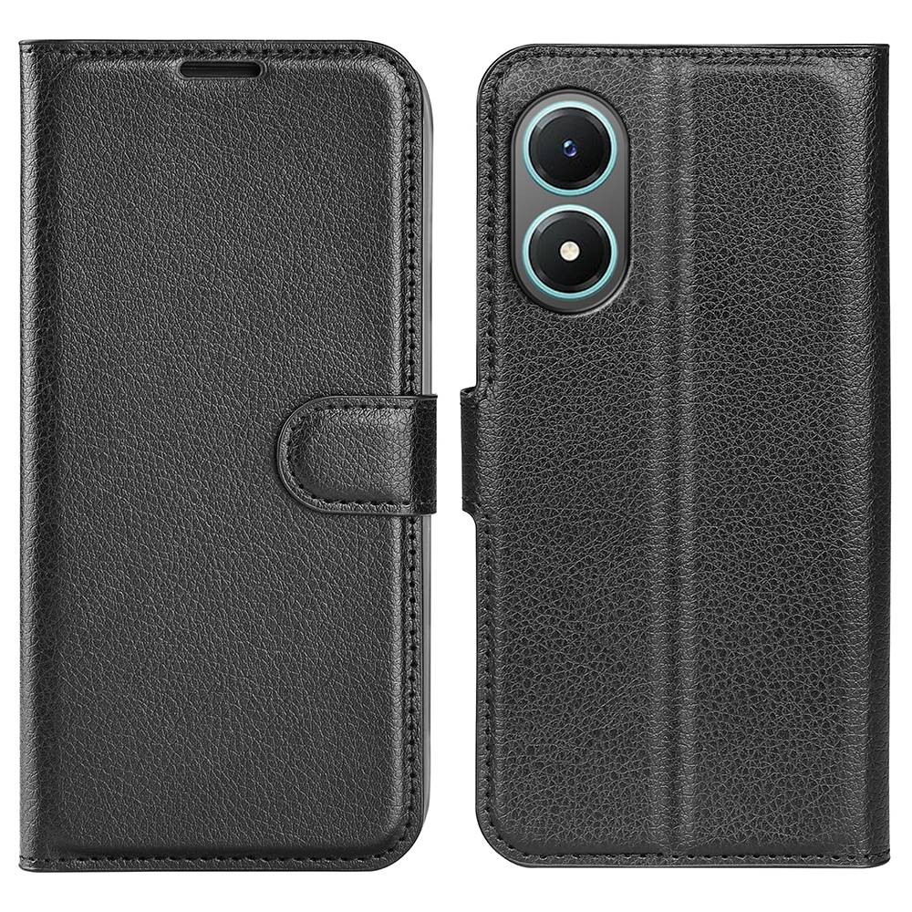 

Für Vivo Y02s 4G Ganzkörperschutz Litchi Texture Telefon Hülle PU Leder Brieftasche Ständer Shell - Schwarz, vivo Y02s 4G