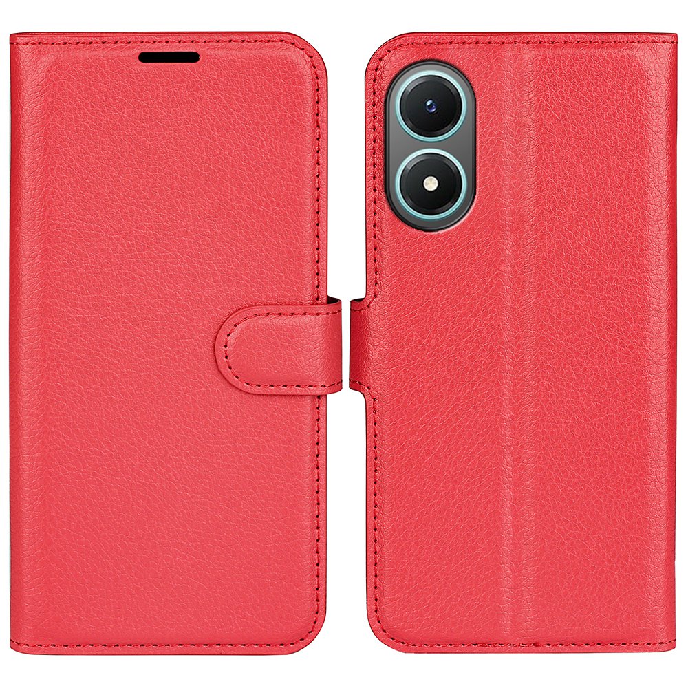 

Für Vivo Y02s 4G Ganzkörperschutz Litchi Texture Telefon Hülle PU Leder Brieftasche Ständer Shell - Rot, vivo Y02s 4G