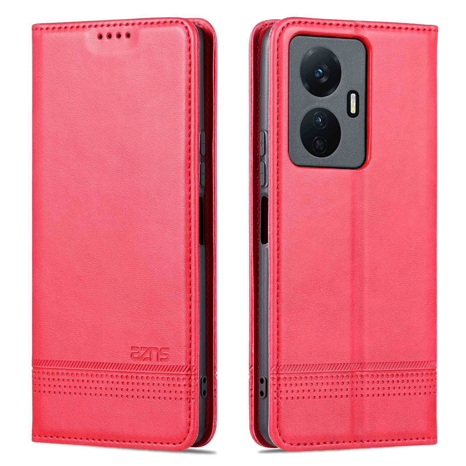 

Azns Für Vivo Y77e 5g / Y77 5G Magnetic Auto -verschluss Kuhspannungstextur PU Leder Brieftasche Telefonhülle Aussichtspunkt Flip Cover - Rot, vivo Y77e 5G