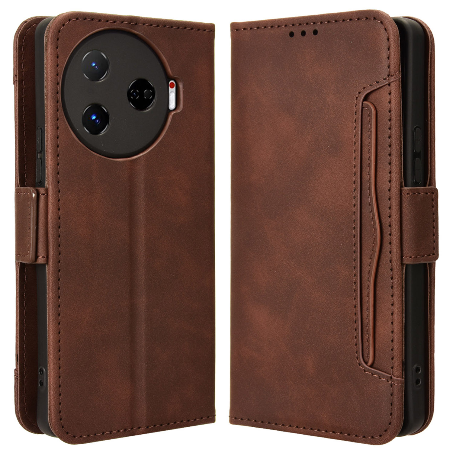 For TECNO Camon 30 Pro 5G CL8 Case Multiple Card Slots Leather Wallet Phone Cover - Brown