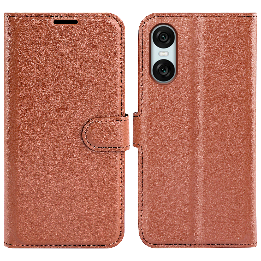 For Sony Xperia 10 VI Case Litchi Texture Leather Wallet Phone Cover - Brown