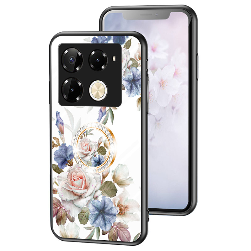 For Infinix Note 40 Pro 4G Case Blooming Flower Tempered Glass Phone Cover - White Flower Bush