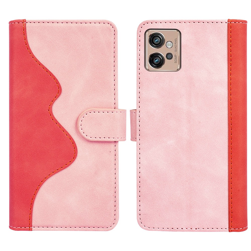 

Für Motorola Moto G32 4G Stand Wallet Hülle Farbspleißen PU Leder Schockdes Magnetverschluss Telefonabdeckung - Rosa, Motorola Moto G32 4G