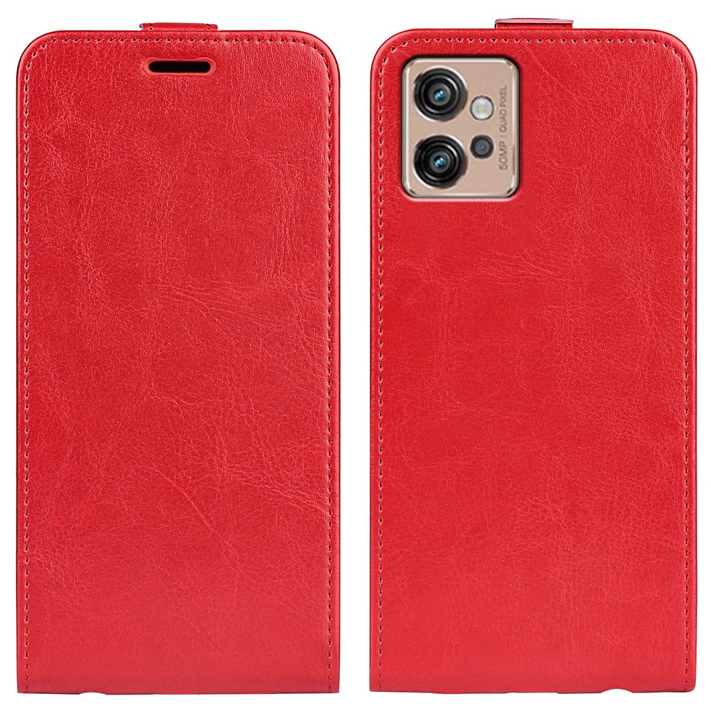 

Für Motorola Moto G32 4G Crazy Horse Texture Vertical Flip Case Card Halter PU Leder Anti-kratzer-telefonabdeckung - Rot, Motorola Moto G32 4G
