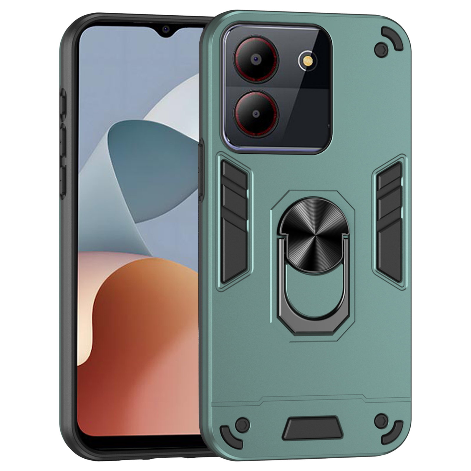 For ZTE Blade A54 Case Kickstand PC+TPU Phone Cover Support Magnetic Car Mount - Green