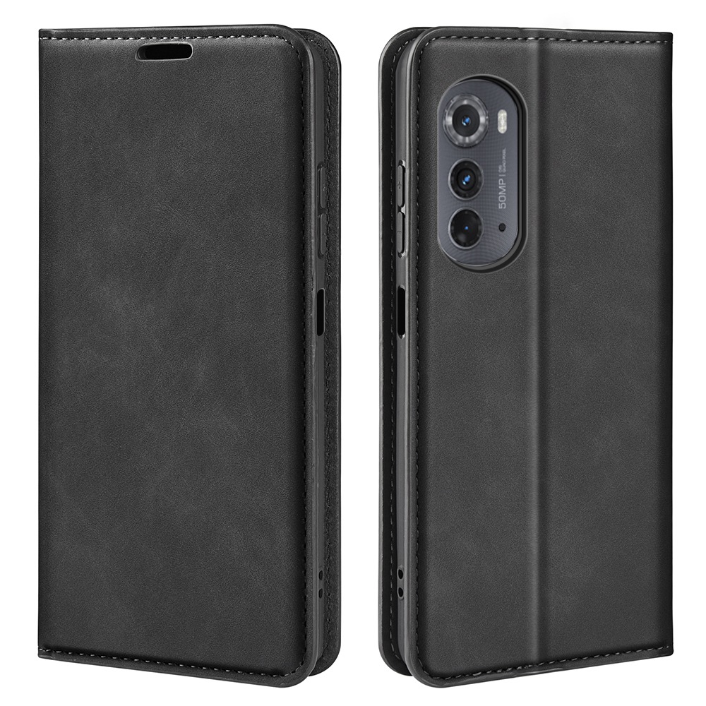 

Skin-touch-federn-telefonhülle Für Motorola Moto Edge 2022, Stand Wallet PU Leder Magnetische Automatische Absorten Folio Flip Cover - Schwarz, Motorola Edge (2022) 5G