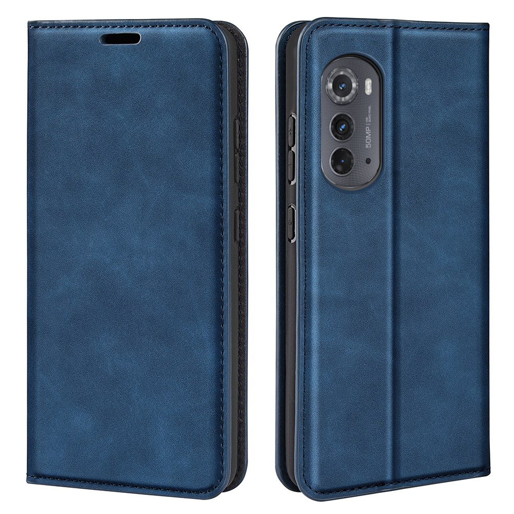 

Skin-touch-federn-telefonhülle Für Motorola Moto Edge 2022, Stand Wallet PU Leder Magnetische Automatische Absorten Folio Flip Cover - Blau, Motorola Edge (2022) 5G