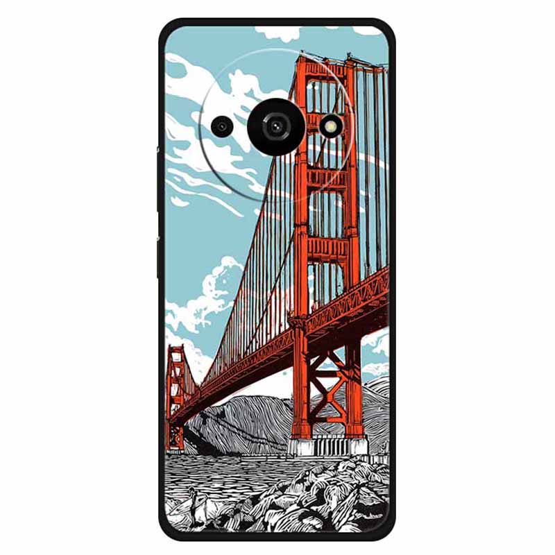 For Xiaomi Redmi A3 4G / Poco C61 4G Case Pattern Slim Fit Soft TPU Cover - Golden Gate Bridge