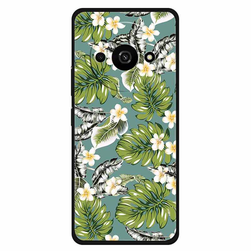 For Xiaomi Redmi A3 4G / Poco C61 4G Case Pattern Slim Fit Soft TPU Cover - Plantain Leaf+Gold Flower