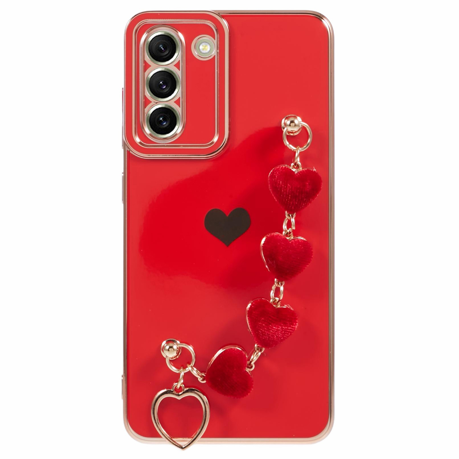 For Samsung Galaxy S21 4G / 5G Case TPU Love Hearts Aesthetic Cover with Strap Chain - Red