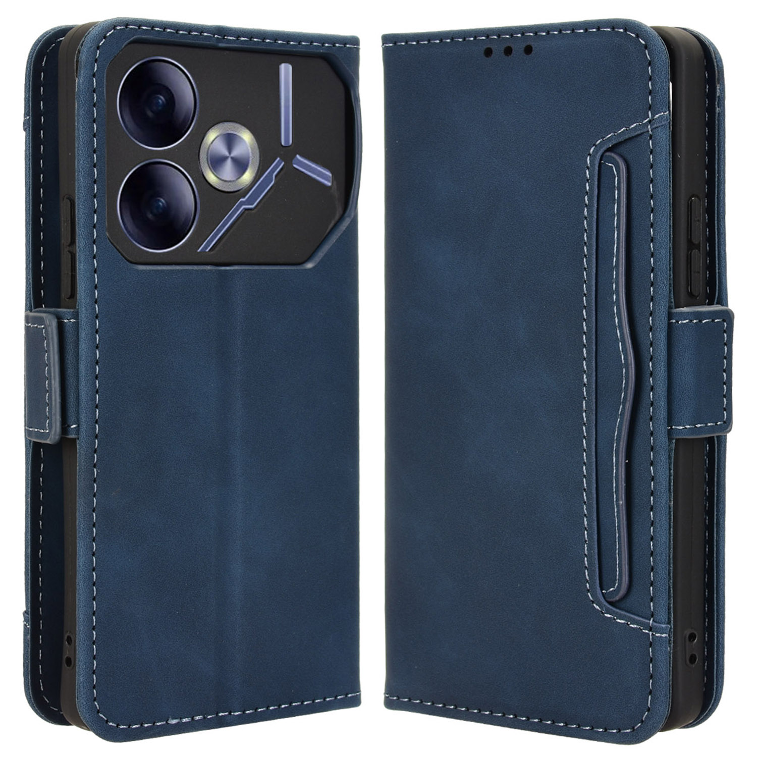 For TECNO Pova 6 4G Case Wallet Leather Phone Cover with Multiple Card Slots - Blue