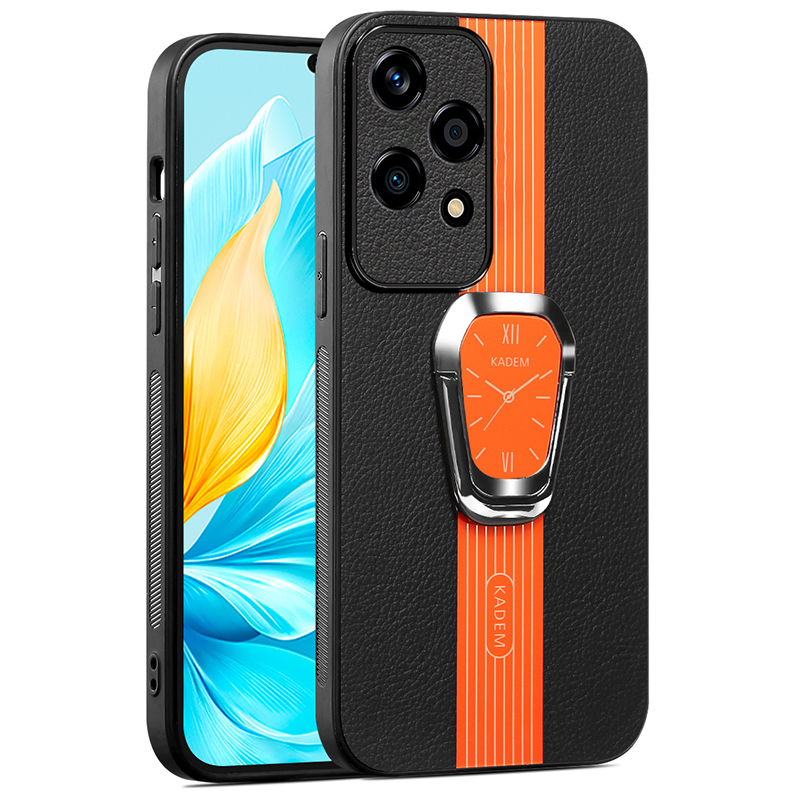 KADEM For Honor 200 Lite Case with Kickstand Leather Back Cover Fits Magnetic Car Mount - Orange