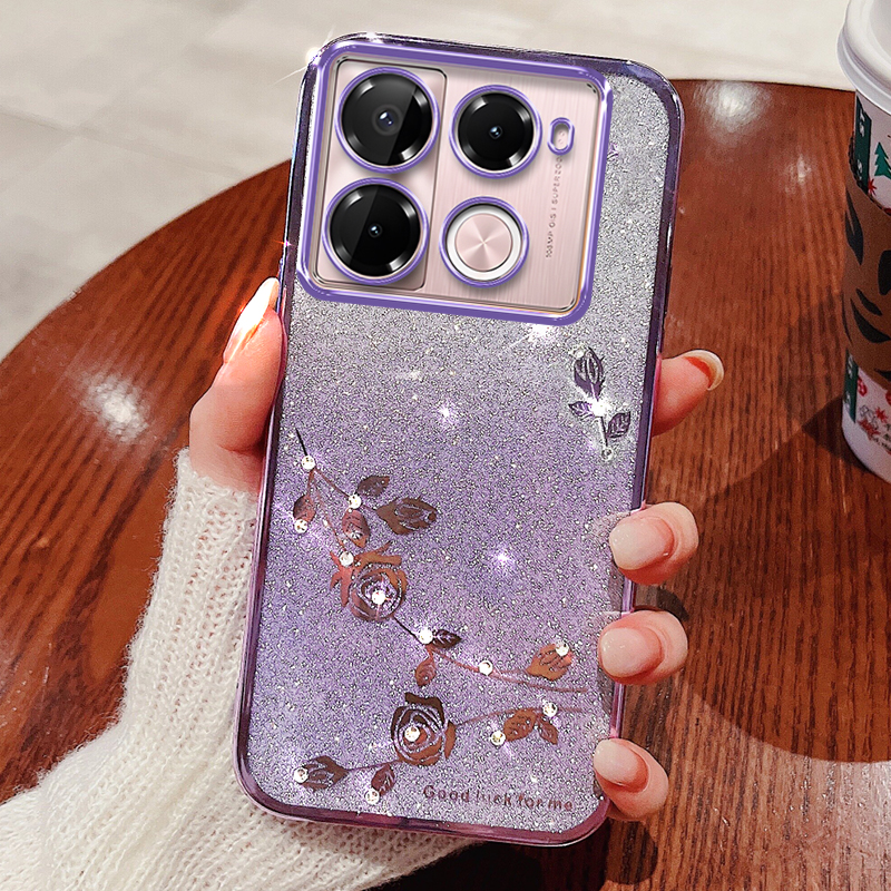 KADEM For Infinix Note 40 Pro 4G / 40 Pro 5G TPU Case Glitter Rhinestone Decor Phone Cover - Purple