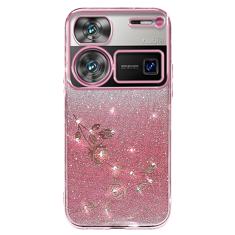 KADEM For ZTE nubia Z60 Ultra Case Flower Rhinestone Decor Gradient TPU Cell Phone Cover - Rose Gold