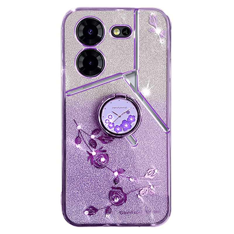 KADEM For TECNO Pova 5 Pro 5G Case Kickstand TPU Floral Phone Cover Glitter Rhinestone - Purple